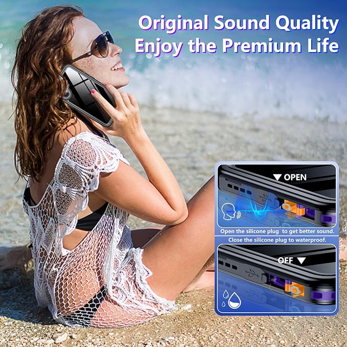 Compatible with iPhone 16 Case Waterproof, Built-in Screen & Camera Protector IP68 Underwater Full Body 16FT Military Dropproof Shockproof Phone Case 6.1"-Purple/Clear