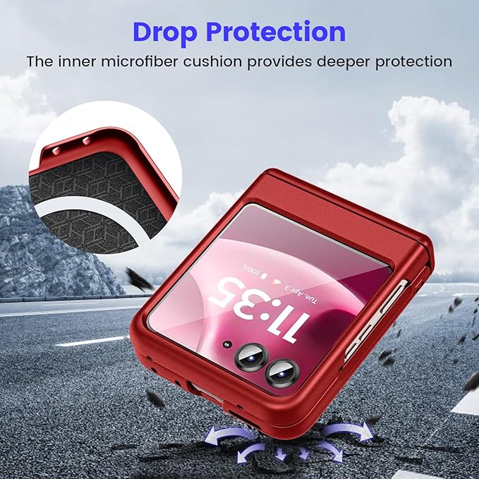 VEGO for Motorola Razr 2026/2025/2024 Case[Compatible with MagSafe][Built-in Screen Protector][Anti-Scratch] Full Body Hinge Protection Shockproof Magnetic Case for Moto Razr 2026 (Red)