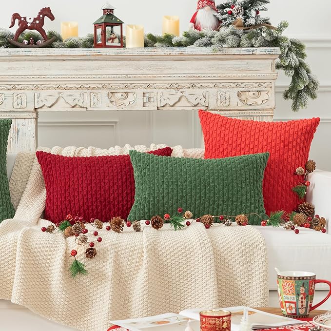 Kevin Textile Valentines 14x24 Inch Pillow Cover 1 Pack Boho Decorative Soft Striped Corduroy Lumbar Farmhouse Color Accent Rectangle Cushion Case for Living Room Couch Sofa Bed, Burgundy