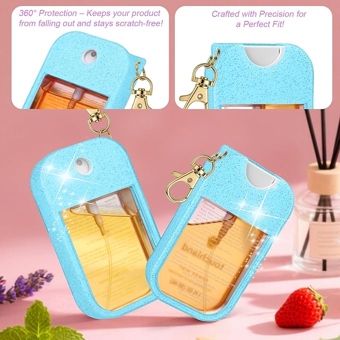 AIERSA 3Pcs Hand Sanitizer Spray Case Compatible with Touchland,Rabbit Ears Design Silicone Hand Sanitizer Case Holder with Keychain for Touch Land Mist Case 1FL. OZ（Green+Pink+Blue