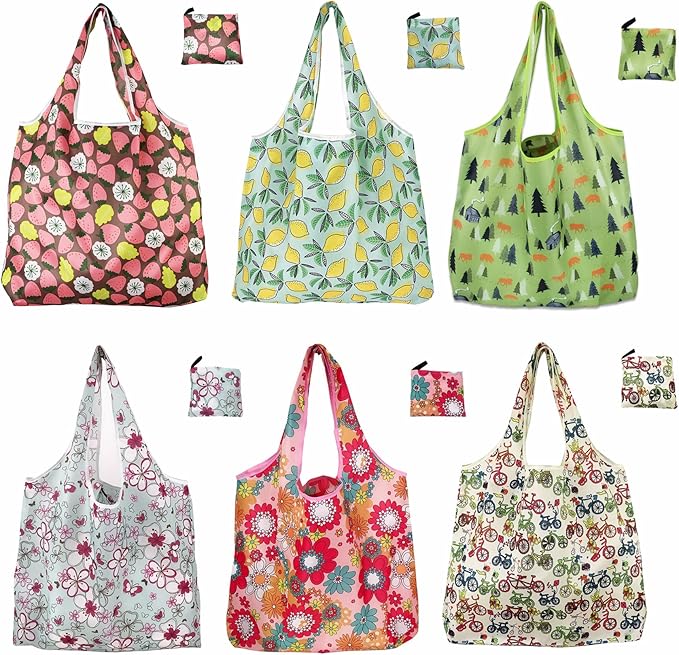 6 Pack Reusable Grocery Bags Heavy Duty with Handles, Reusable Shopping Bags for Women, Foldable, Washable for Store, Travel