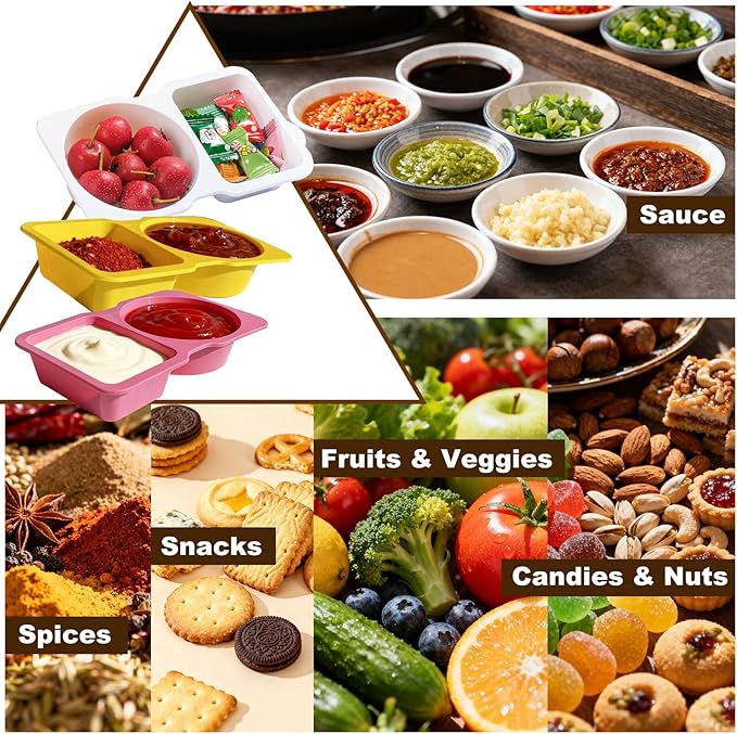 20 Pack 4.5 Oz Reusable Snack Containers with Lids,Disposable 2-Compartment Snack Pack Containers with Forks,Small Snackle Box Sauce Condiment Portion Control Meal Prep Container for Picnic Travel