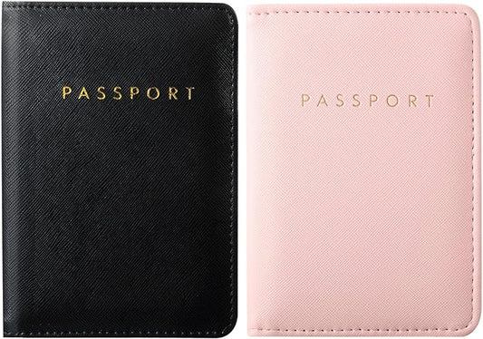 2 Pcs Passport Cover Holder for Travel Waterproof Leather Passport Wallet Case Book Travel Cruise Essentials for Women Men | 2 Pieces