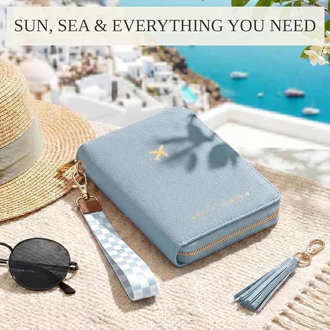 Beautiful Passport Holder for Travel with Wristlet Strap - All-in-One Wallet for Women with Card Slots and Tassel Keychain - Perfect RFID Blocking Case to Keep Your Travel Documents Organized & Safe