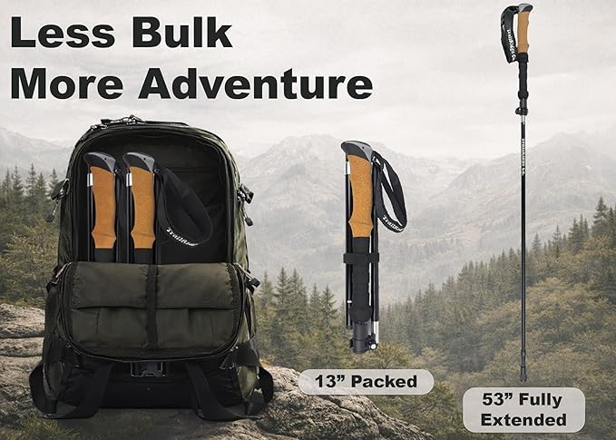 Trekking Poles (2-Pack) – Lightweight Aircraft-Grade Aluminum Hiking/Walking Sticks, Quick-Lock Adjustable with Cork Handles for Men & Women