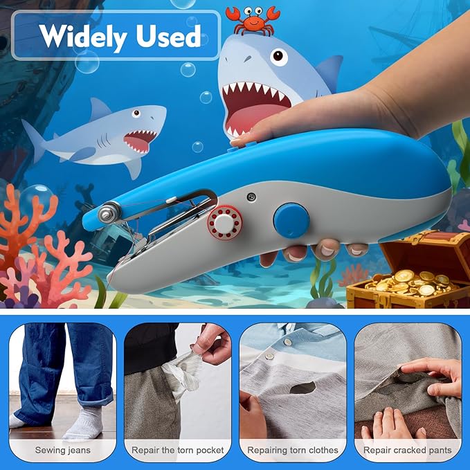 Portable Handheld Sewing Machine with 110 PCS Sewing Kit & Blue Leather Case, Dual-Speed, Built-in Work Light, Dual Power Supply. Perfect for Home & Travel, for Adults & Beginners, for Clothes & Jeans