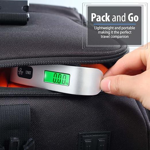 Fosmon Digital Luggage Scale, LCD Display Backlight Temperature Baggage Scale with 110lbs Capacity, Portable Stainless Steel Hanging Luggage Weight Scale with Tare Function for Travelers - Silver