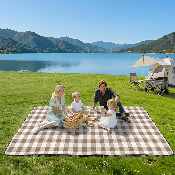 TigeJoy Extra Large Picnic Blanket Waterproof Foldable 80''x100'', Outdoor Picnic Mat Beach Blanket Sandproof for Park, Grass, Travel, Hiking, Camping Essentials, Gingham Picnic Blanket