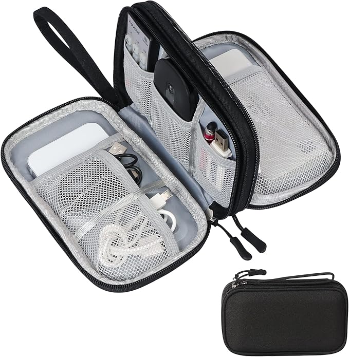 Skycase Electronic Organizer Travel Case - Waterproof Travel Cord Pouches for Organization, Cable Organizer, All-in-One Double Layers Storage Bag for Accessories, Charger, Cable, Black - Large