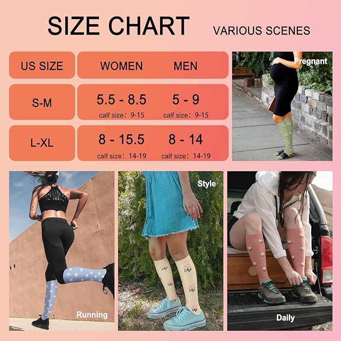 4 Pairs Compression Socks for Women Circulation-Best Support for Nurses,Running,Athletic,Travel