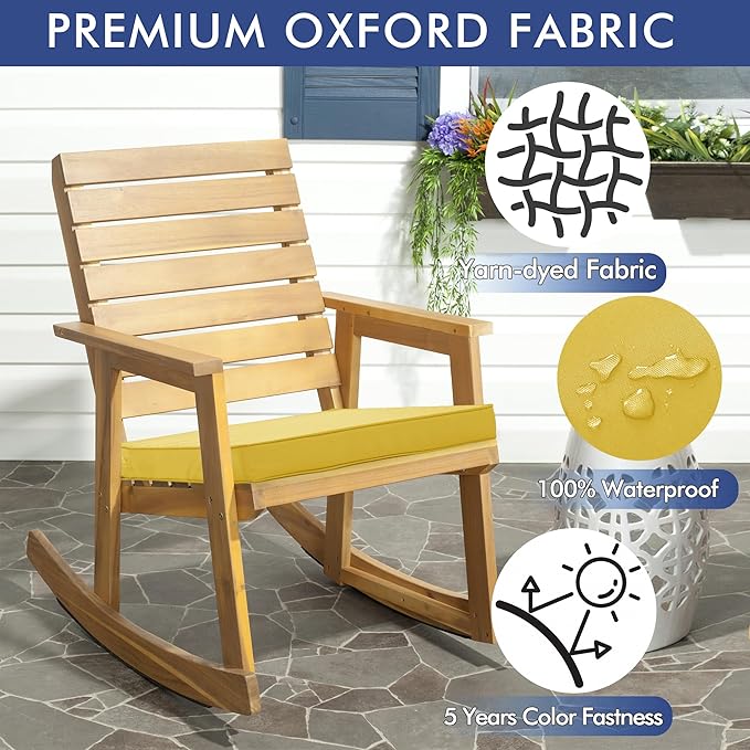 Outdoor Chair Cushions 22 x 22 Inch Water Resistant Patio Chair Cushions with Tie Color Fastness Thick Outdoor Seat Cushion for Garden Lawn Patio Furniture Yellow Set of 2