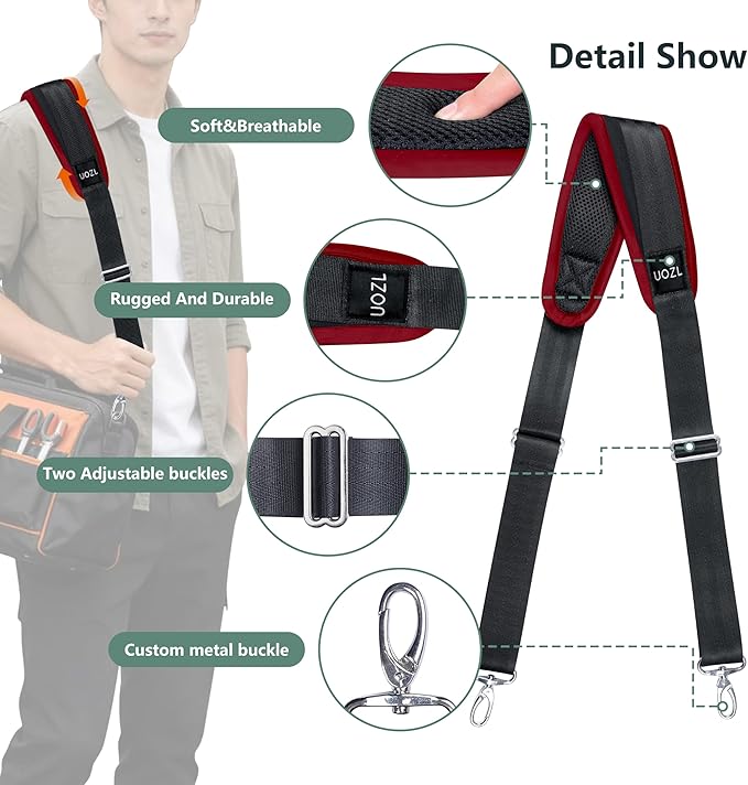 67 Inch Shoulder Straps, Soft with Ultra-Thick Fixed Shoulder Pad, Two Way Independently Adjustable Buckle Replacement Straps for Laptop Bag Messenger Bag Tool Bag Luggage,BlackRed