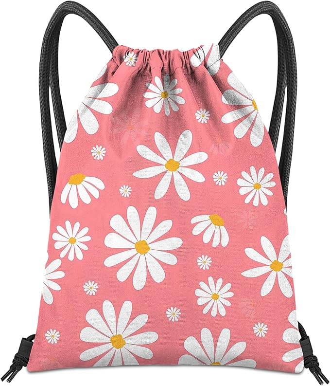 Drawstring Backpack for String Bag Waterproof Cute Sports Beach Swimming Travel (13"×17")-Daisy