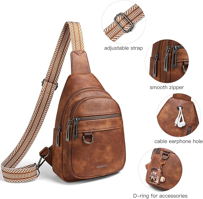 Leresas 7L Sling Bag for Women Men Vegan Leather Crossbody Bags Fanny Pack Purse Backpack Over Shoulder Bag Travel Anti Theft