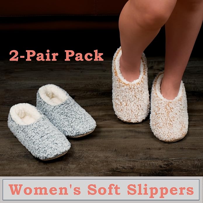 cosyone1997 2-Pair Slippers for Women Indoor Non Slip Soft Sole Plush Sherpa Lined Cozy Comfortable House Slippers
