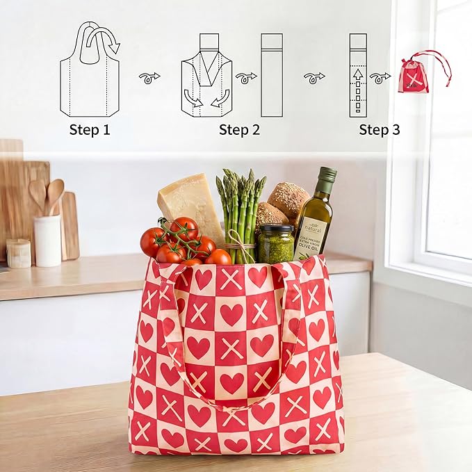 Stelle Lightweight Reusable Grocery Bag with Handles Ripstop Nylon Foldable Tote Shopping Bags for Travel and Groceries