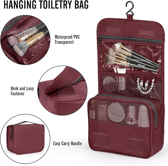 Veken 8 Set Packing Cubes for Travel Essentials,Anti-Wrinkle Buckled Suitcase Organizer for Shoe & Toiletry Bag,Carry On Luggage Bag for Airplane & College Dorm Room Accessories,Women Men Gifts,Wine