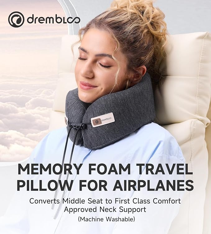 Travel Neck Pillow for Airplane, Premium Memory Foam 360° Ergonomic Support for Sleeping on Long Flights, Compact Portable Sleep Essential with Comfortable Cover for Cars, Office Naps & Home Use