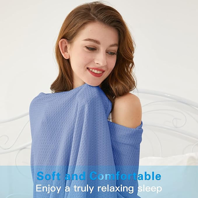 AmyHomie Cooling Blanket Queen Size, 100% Rayon Derived from Bamboo, Cool Summer Blanket for Hot Sleepers Soft Comfy Lightweight Blankets for All Seasons(Periwinkle Blue, 90×90in)