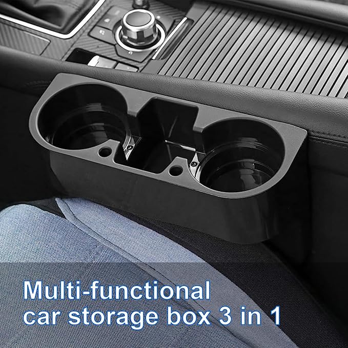 Augeny Car Cup Holder, Multifunctional Portable Center Console Armrest Storage Box Cup Holders, Vehicle Seat Gap Organizer for Mug Bottle Cell Phones Keys Coffee Coasters Cards (Black)