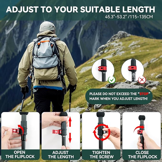 Carbon Fiber Trekking Poles - Lightweight Collapsible Hiking Poles, 2 PCS Nordic Hiking Sticks for Travel, Backpacking Walking Sticks for Men, Women, Seniors with Cork Grip & Quick-Lock System