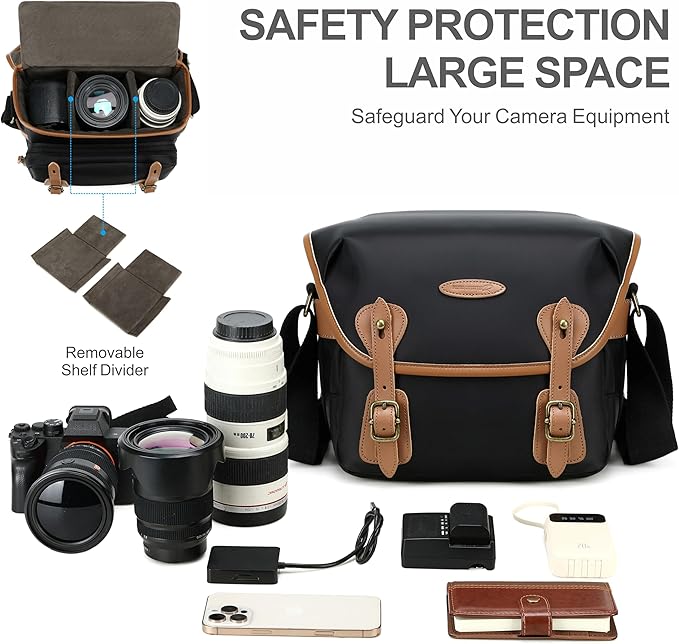 Padwa Lifestyle Black Sling Camera Bag - Waterproof Nylon Crossbody Photography Bags with Thick Shell,Fleece Compartments & Wide Padded Strap,Safety Protection for Photographers Camera,Lens & Drone
