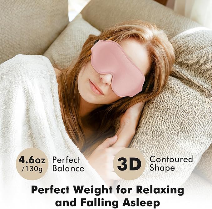 Sleep Eye Mask for Men Women, Weighted Sleeping Mask for Side Sleeper, Travel Blackout Night Blindfold Eye Shade Cover with Adjustable Strap (Blush, 4.6oz)