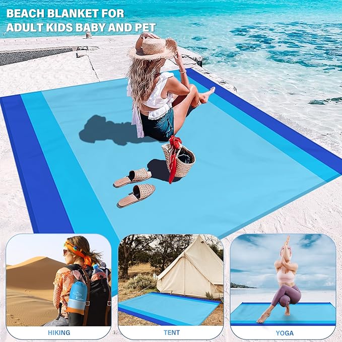 Famstar Beach Blanket Oversized Extra Large 78"X81"/10'X9',Waterproof Sandproof Beach Blanket 2-8 Adults Lightweight Durable for Travel Camping Hiking Picnic
