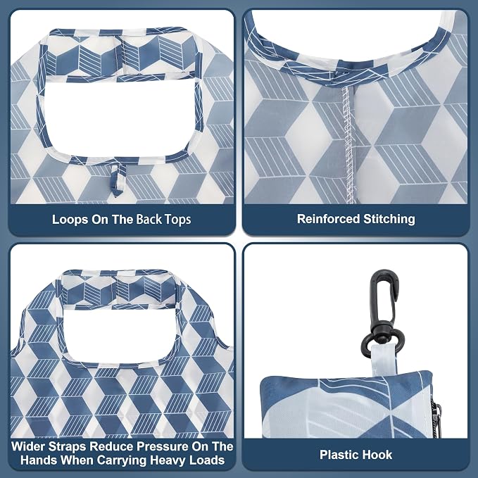 HOLYLUCK Reusable Grocery Bags,Heavy Duty Foldable Shopping Tote Bag (Standard, Navy arrow)