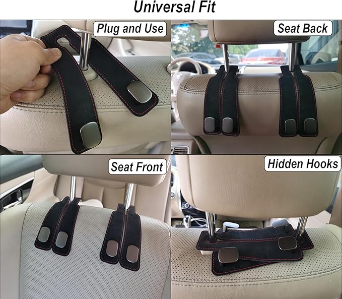 GoldenLife Headrest Hooks for Car, 2 Pack Premium Car Bag Hooks | Secure Heavy-Duty, Elegant & Universal Fit Car Hooks for Purses Handbags Grocery & Backpacks