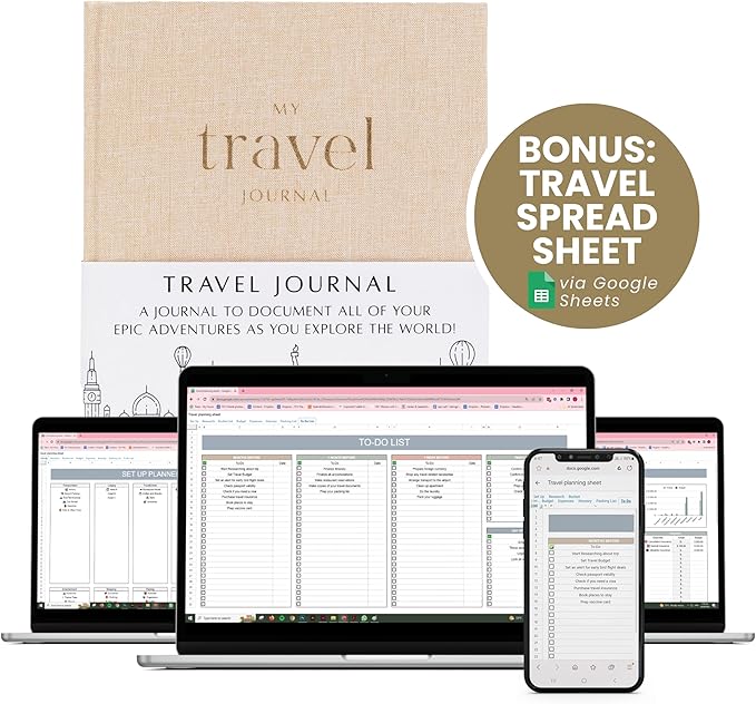 Inspired Ink Travel Journal for Women and Men Travel Bucket List Journal 210 Pages Traveler Adventure Notebook – Itinerary Planner Organizer & Traveling Memory Diary Memorial Gift for Travelers - Sand