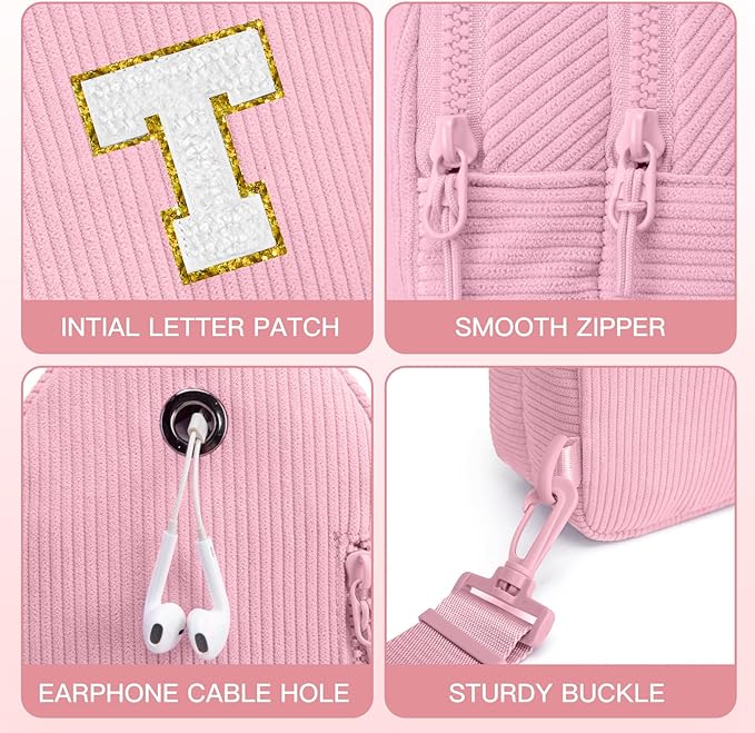 Viverte Small Corduroy Sling Bag Initial Crossbody Bag Fanny Pack for Girls Personalized Birthday Gifts for Teen Girls Gifts