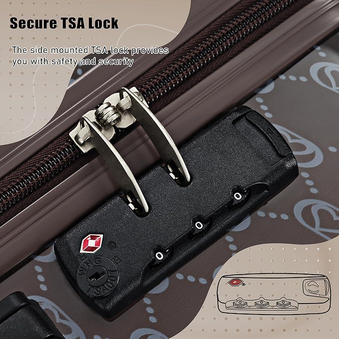 Hardside Luggage Sets, Lightweight Suitcase with Spinner Wheels, Brown Patterns