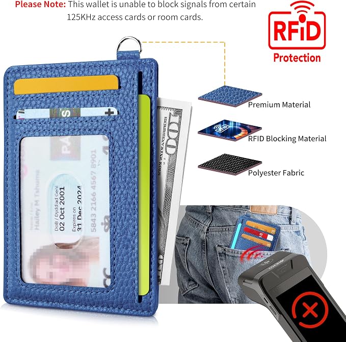 Mayski Slim Wallet, Credit Card Holder for Women, Minimalist Front Pocket RFID Blocking Card Cases, Small Wallet Women Men(Litchi Ocean Blue)