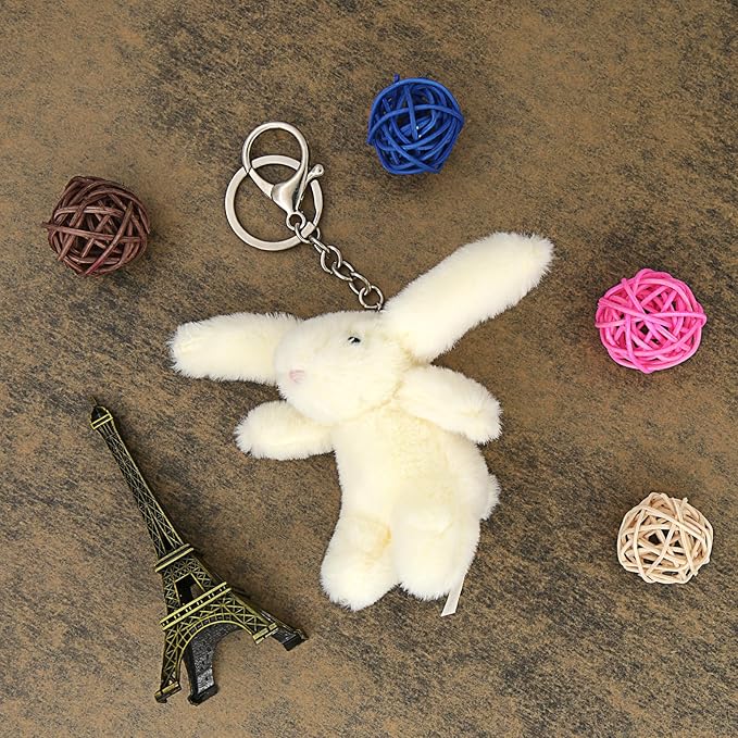Miokkley Cute Bunny Plush Keychain for Backpack, 3.5" Inch Mini Rabbit Keychain Purse Charm Pendant Gift for Women