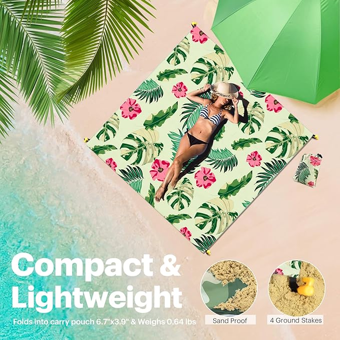 EASYFUN Beach Blanket Sandproof Oversized, 79''×83'' Extra Large Beach Mat, Portable Picnic Mat for Travel Camping Hiking, Lightweight Beach Essentials Family Water Resistant Mat