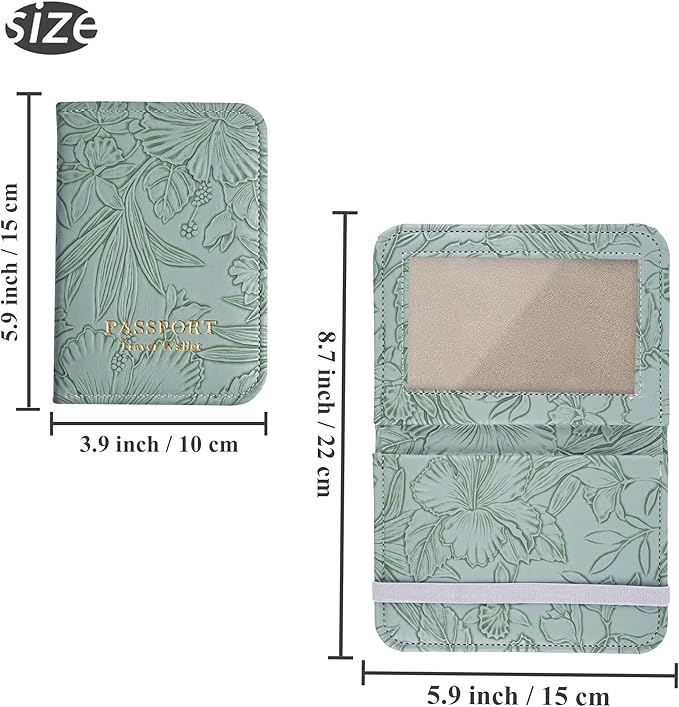 lizimandu Passport Holder with Airtag Slot, Airtag Passport Wallet for Men Women, Slim Leather Passport Holder Case Family for Travel Anti-Lost(1-Carved Green2)