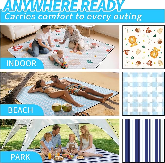 sapsisel Picnic Blankets, Waterproof Picnic Blanket for 6-8 Adults, 80''x80'' Extra Large Beach Blanket, Picnic Mat for Camping, Beach, Grass and Park