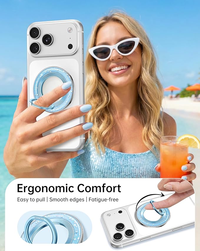 SYNCWIRE Magnetic Phone Ring Holder for MagSafe - Phone Grip Stand with 360° Rotation Finger Ring Kickstand Compatible with iPhone 17 16 15 14 13 12 Pro Max MagSafe Accessories,Frosted Blue