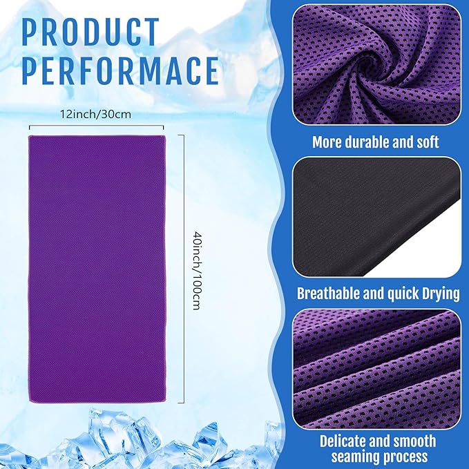Hosuly 6 Pack Cooling Towels 40" x 12" Sport Towels, Cooling Rag for Neck and Face Ice Breathable Chilly Portable Neck Wraps for Yoga(Purple)
