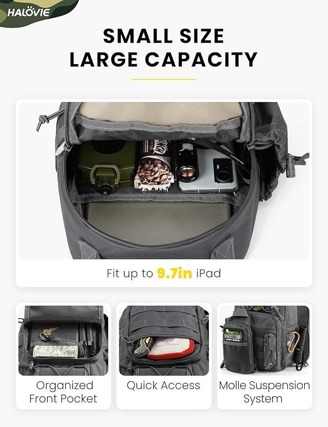 HALOVIE Anti-theft Tactical Sling Bag RFID Darkgray Military Shoulder Bag with Phone Pack EDC Molle Crossbody Bag for men