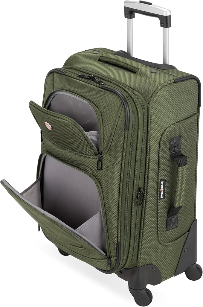 SWISSGEAR Sion 2-Piece Travel Set, Softside Expandable Carry-On Spinner Bundled with 1900 ScanSmart 17" Laptop Backpack with RFID Blocking & Tech Organization, Evergreen