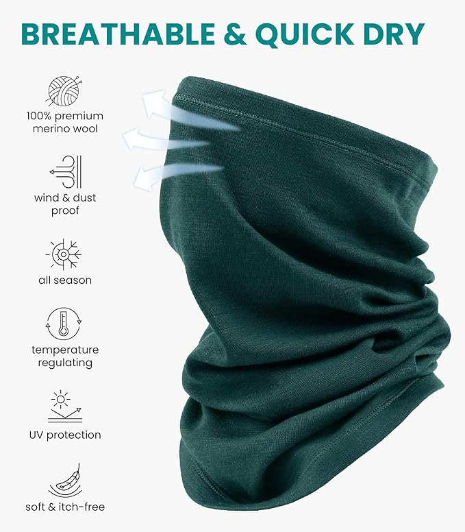 Merino.tech Merino Wool Ski Neck Gaiter - Face Mask Neck Warmer for Men & Women