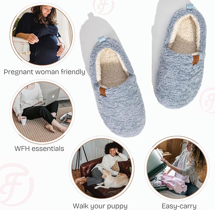 EverFoams Women’s Soft Curly Full Slippers Memory Foam Lightweight House Shoes Cozy Loafer with Polar Fleece Lining
