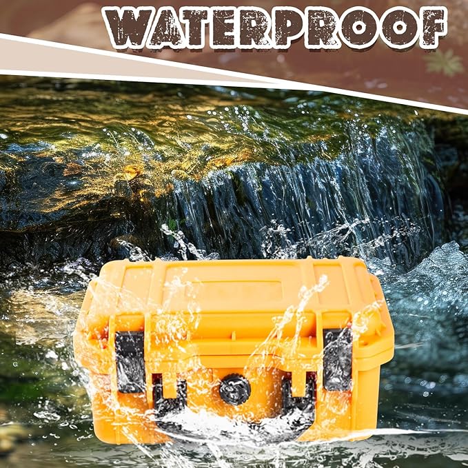 Relaxweex 1 Pcs Waterproof Hard Case with DIY Customizable Foam Insert Portable Protective Case with Knife for Camera Drones Equipments Tools Test Instruments(Yellow,14.3 x 11.4 x 4.5 Inch)