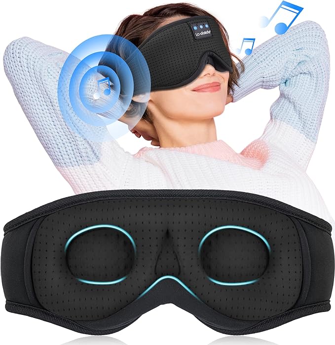 LC-dolida Sleep Mask Bluetooth Headphones Weighted Sleeping Mask 3D Eye Mask Pressure Relief Night Sleep Eye Mask Music Sleeping Headphones for Side Sleepers Meditation Gifts for Men Women