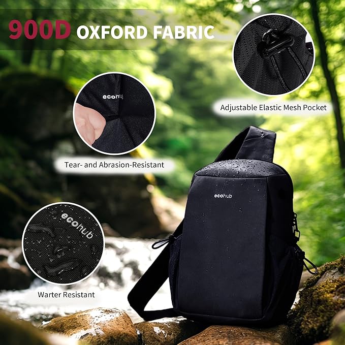 ECOHUB Sling Bag for Women Men Anti Theft Crossbody Bags Travel Purses Anti Theft Crossbody Hiking Backpacking Packs, Black