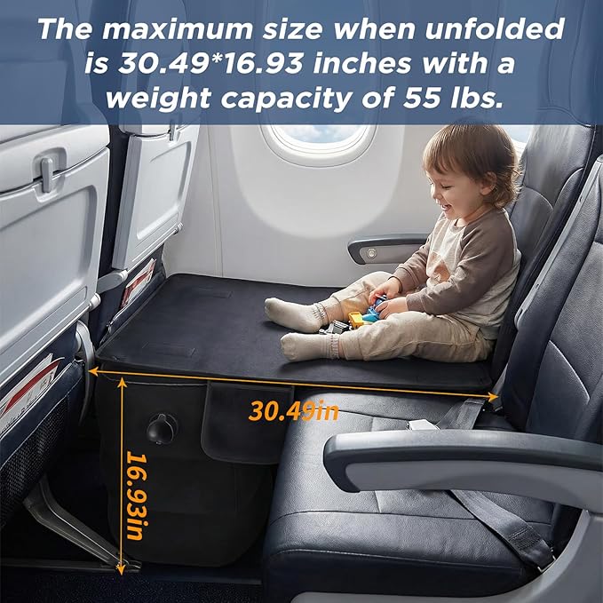 Toddler Airplane Bed | Kids Airplane seat Extender | Easy to Install for ariplane, Train, Cars | Kids Airplane Travel Essentials | Foot Rest Cushion (with Foot Pads)