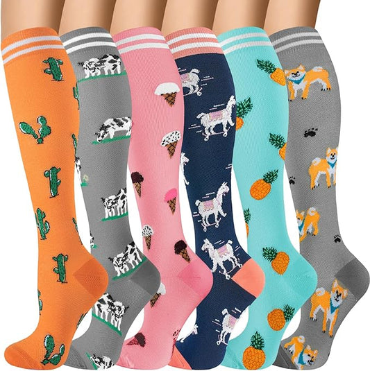 cerpite Compression Socks for Women & Men 6 Pairs Knee High Compression Socks 20-30 mmhg Best for Running,Nurse,Travel