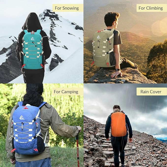Bseash 40L Waterproof Hiking Backpack with Rain Cover, Outdoor Sport Travel Bag Daypack for Camping Climbing Skiing Cycling (Black)